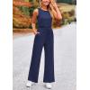 imagePRETTYGARDEN Womens Jumpsuits Summer Casual One Piece Outfits Sleeveless Wide Leg Long Pants RompersDark Blue