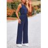 imagePRETTYGARDEN Womens Jumpsuits Summer Casual One Piece Outfits Sleeveless Wide Leg Long Pants RompersDark Blue