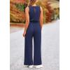 imagePRETTYGARDEN Womens Jumpsuits Summer Casual One Piece Outfits Sleeveless Wide Leg Long Pants RompersDark Blue