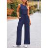 imagePRETTYGARDEN Womens Jumpsuits Summer Casual One Piece Outfits Sleeveless Wide Leg Long Pants RompersDark Blue