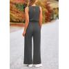 imagePRETTYGARDEN Womens Jumpsuits Summer Casual One Piece Outfits Sleeveless Wide Leg Long Pants RompersDark Grey