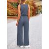 imagePRETTYGARDEN Womens Jumpsuits Summer Casual One Piece Outfits Sleeveless Wide Leg Long Pants RompersGrey Blue