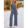 imagePRETTYGARDEN Womens Jumpsuits Summer Casual One Piece Outfits Sleeveless Wide Leg Long Pants RompersGrey Blue