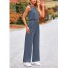 imagePRETTYGARDEN Womens Jumpsuits Summer Casual One Piece Outfits Sleeveless Wide Leg Long Pants RompersGrey Blue