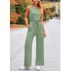 imagePRETTYGARDEN Womens Jumpsuits Summer Casual One Piece Outfits Sleeveless Wide Leg Long Pants RompersGrey Green