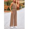 imagePRETTYGARDEN Womens Jumpsuits Summer Casual One Piece Outfits Sleeveless Wide Leg Long Pants RompersKhaki