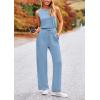 imagePRETTYGARDEN Womens Jumpsuits Summer Casual One Piece Outfits Sleeveless Wide Leg Long Pants RompersLight Blue