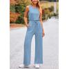 imagePRETTYGARDEN Womens Jumpsuits Summer Casual One Piece Outfits Sleeveless Wide Leg Long Pants RompersLight Blue