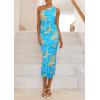 imagePRETTYGARDEN Womens One Shoulder Bodycon Dresses Summer 2025 Ruched Floral Beach Cocktail Wedding Guest DressFloral Light Blue
