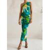 imagePRETTYGARDEN Womens One Shoulder Bodycon Dresses Summer 2025 Ruched Floral Beach Cocktail Wedding Guest DressGreen Floral
