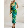 imagePRETTYGARDEN Womens One Shoulder Bodycon Dresses Summer 2025 Ruched Floral Beach Cocktail Wedding Guest DressGreen Floral