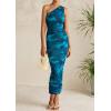 imagePRETTYGARDEN Womens One Shoulder Bodycon Dresses Summer 2025 Ruched Floral Beach Cocktail Wedding Guest DressLake Blue Floral