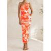 imagePRETTYGARDEN Womens One Shoulder Bodycon Dresses Summer 2025 Ruched Floral Beach Cocktail Wedding Guest DressLight Orange