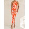 imagePRETTYGARDEN Womens One Shoulder Bodycon Dresses Summer 2025 Ruched Floral Beach Cocktail Wedding Guest DressLight Orange