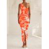 imagePRETTYGARDEN Womens One Shoulder Bodycon Dresses Summer 2025 Ruched Floral Beach Cocktail Wedding Guest DressLight Orange