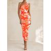 imagePRETTYGARDEN Womens One Shoulder Bodycon Dresses Summer 2025 Ruched Floral Beach Cocktail Wedding Guest DressLight Orange