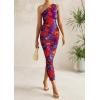 imagePRETTYGARDEN Womens One Shoulder Bodycon Dresses Summer 2025 Ruched Floral Beach Cocktail Wedding Guest DressNavy Red Flower