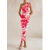 imagePRETTYGARDEN Womens One Shoulder Bodycon Dresses Summer 2025 Ruched Floral Beach Cocktail Wedding Guest DressPink