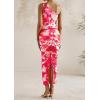 imagePRETTYGARDEN Womens One Shoulder Bodycon Dresses Summer 2025 Ruched Floral Beach Cocktail Wedding Guest DressPink