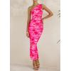 imagePRETTYGARDEN Womens One Shoulder Bodycon Dresses Summer 2025 Ruched Floral Beach Cocktail Wedding Guest DressPink Floral