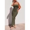 imagePRETTYGARDEN Womens Ribbed Maxi Bodycon Dress Summer Strapless Tube Y2K Party Club Long DressesArmy Green