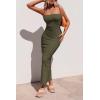 imagePRETTYGARDEN Womens Ribbed Maxi Bodycon Dress Summer Strapless Tube Y2K Party Club Long DressesArmy Green
