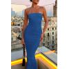 imagePRETTYGARDEN Womens Ribbed Maxi Bodycon Dress Summer Strapless Tube Y2K Party Club Long DressesBlue