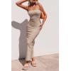 imagePRETTYGARDEN Womens Ribbed Maxi Bodycon Dress Summer Strapless Tube Y2K Party Club Long DressesKhaki