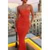 imagePRETTYGARDEN Womens Ribbed Maxi Bodycon Dress Summer Strapless Tube Y2K Party Club Long DressesOrange