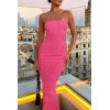 imagePRETTYGARDEN Womens Ribbed Maxi Bodycon Dress Summer Strapless Tube Y2K Party Club Long DressesRose Red