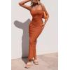 imagePRETTYGARDEN Womens Ribbed Maxi Bodycon Dress Summer Strapless Tube Y2K Party Club Long DressesRust Red