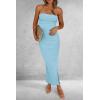 imagePRETTYGARDEN Womens Summer Bodycon Maxi Tube Dress Ribbed Strapless Side Slit Long Going Out Casual Elegant Party DressesAqua Blue