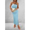 imagePRETTYGARDEN Womens Summer Bodycon Maxi Tube Dress Ribbed Strapless Side Slit Long Going Out Casual Elegant Party DressesAqua Blue