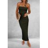 imagePRETTYGARDEN Womens Summer Bodycon Maxi Tube Dress Ribbed Strapless Side Slit Long Going Out Casual Elegant Party DressesArmy Green