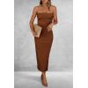 imagePRETTYGARDEN Womens Summer Bodycon Maxi Tube Dress Ribbed Strapless Side Slit Long Going Out Casual Elegant Party DressesBrown
