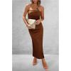 imagePRETTYGARDEN Womens Summer Bodycon Maxi Tube Dress Ribbed Strapless Side Slit Long Going Out Casual Elegant Party DressesBrown