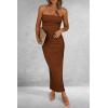 imagePRETTYGARDEN Womens Summer Bodycon Maxi Tube Dress Ribbed Strapless Side Slit Long Going Out Casual Elegant Party DressesBrown