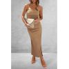 imagePRETTYGARDEN Womens Summer Bodycon Maxi Tube Dress Ribbed Strapless Side Slit Long Going Out Casual Elegant Party DressesCamel