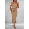 imagePRETTYGARDEN Womens Summer Bodycon Maxi Tube Dress Ribbed Strapless Side Slit Long Going Out Casual Elegant Party DressesCamel