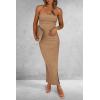 imagePRETTYGARDEN Womens Summer Bodycon Maxi Tube Dress Ribbed Strapless Side Slit Long Going Out Casual Elegant Party DressesCamel