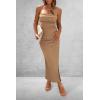 imagePRETTYGARDEN Womens Summer Bodycon Maxi Tube Dress Ribbed Strapless Side Slit Long Going Out Casual Elegant Party DressesCamel