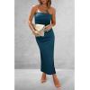 imagePRETTYGARDEN Womens Summer Bodycon Maxi Tube Dress Ribbed Strapless Side Slit Long Going Out Casual Elegant Party DressesDark Blue