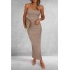 imagePRETTYGARDEN Womens Summer Bodycon Maxi Tube Dress Ribbed Strapless Side Slit Long Going Out Casual Elegant Party DressesKhaki