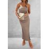 imagePRETTYGARDEN Womens Summer Bodycon Maxi Tube Dress Ribbed Strapless Side Slit Long Going Out Casual Elegant Party DressesKhaki