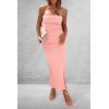 imagePRETTYGARDEN Womens Summer Bodycon Maxi Tube Dress Ribbed Strapless Side Slit Long Going Out Casual Elegant Party DressesPink