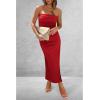 imagePRETTYGARDEN Womens Summer Bodycon Maxi Tube Dress Ribbed Strapless Side Slit Long Going Out Casual Elegant Party DressesRed