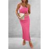 imagePRETTYGARDEN Womens Summer Bodycon Maxi Tube Dress Ribbed Strapless Side Slit Long Going Out Casual Elegant Party DressesRose Pink