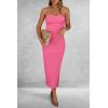 imagePRETTYGARDEN Womens Summer Bodycon Maxi Tube Dress Ribbed Strapless Side Slit Long Going Out Casual Elegant Party DressesRose Pink