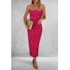 imagePRETTYGARDEN Womens Summer Bodycon Maxi Tube Dress Ribbed Strapless Side Slit Long Going Out Casual Elegant Party DressesRose Red