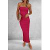 imagePRETTYGARDEN Womens Summer Bodycon Maxi Tube Dress Ribbed Strapless Side Slit Long Going Out Casual Elegant Party DressesRose Red